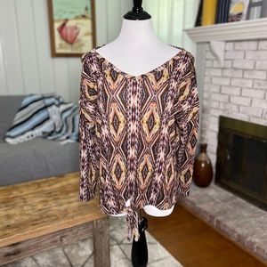 Signature Studio Womens Size XL Diamond Stripe V-neck Knit Blouse 3/4 Sleeve